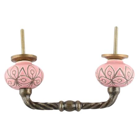 Etched Ceramic Floral Cut Bridge Handle in Pink